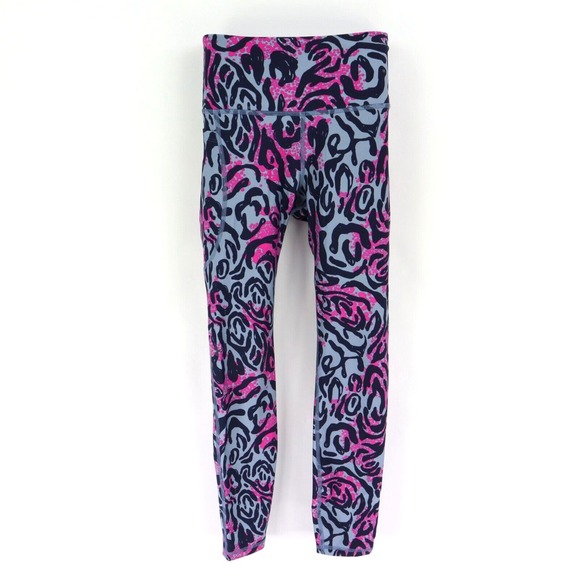 Under Armour Leggings Mid Rise‎ Womens XS Black Pink Gray Poly Blend Compression - Picture 1 of 6